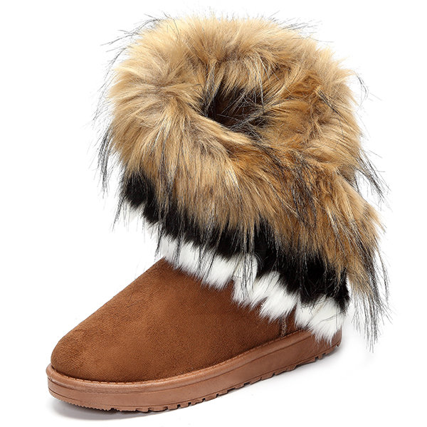 Artificial Fur Tassel Keep Warm Flat Slip On Ankle Snow Boots