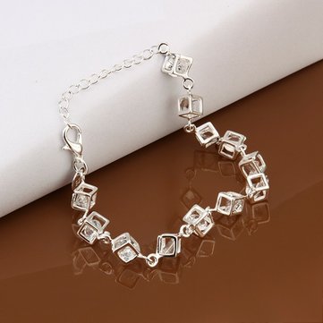 Silver Cube Crystal Bracelet