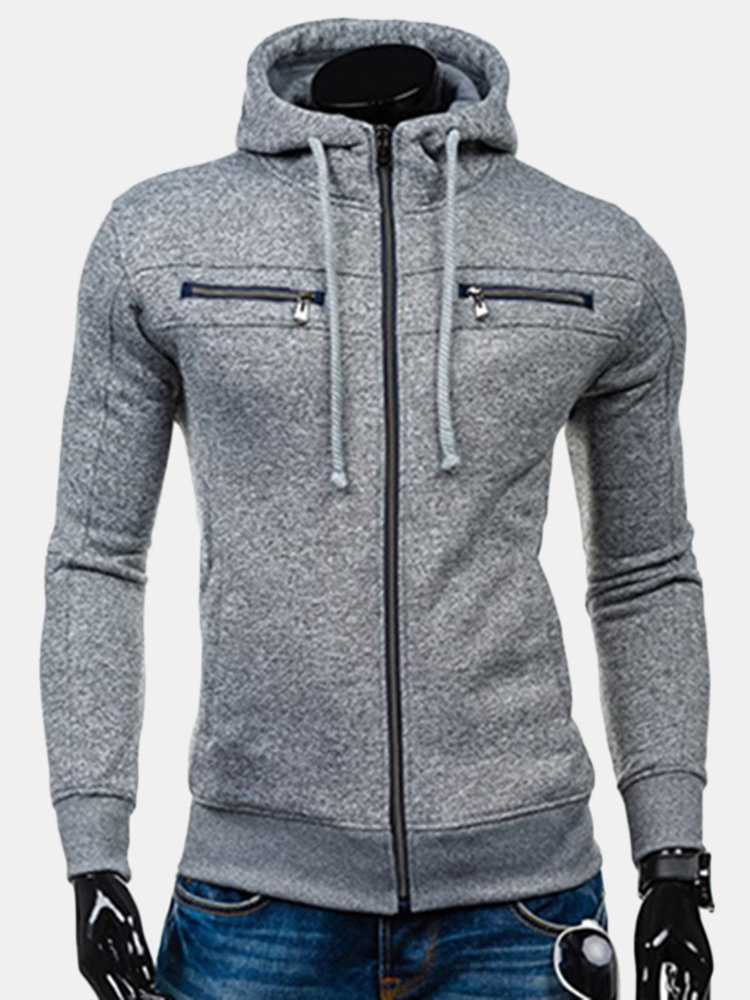 Cool Mens Hoodies Solid Color Zip Up Hood Fashion Casual Cotton Blend ...