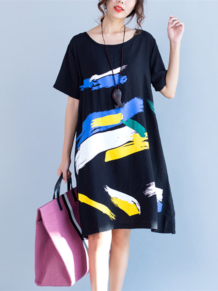 Gracila Women Printed Short Sleeve Loose Summer Vintage Dresses Online ...