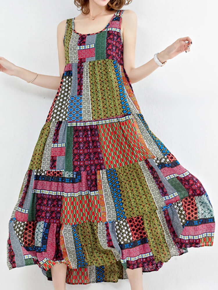 Gracila Bohemian Patchwork Sleeveless O-Neck Long Maxi Dresses Shopping ...