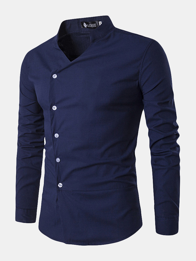 Designer Casual Fashion Oblique Asymmetric Stand Collar Designer Shirts ...
