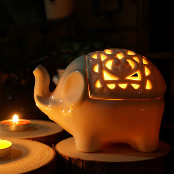 Creative Hollow Ceramic Elephant Crafts Aromatherapy Candle Holder