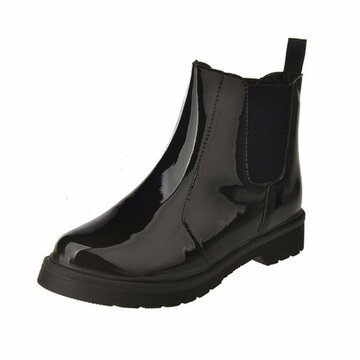 Waterproof Slip On Black Square Heel Ankle Knight Boots