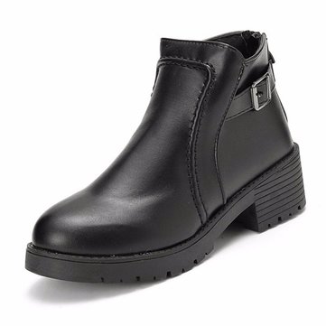 Black Buckle Stitching Square Heel Ankle Knight Square Heel Boots