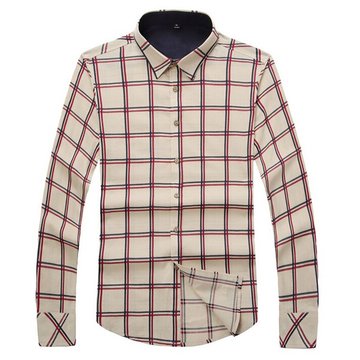 Men's Fashion Plaid Business Casual Large Size Long-sleeved Slim Cotton Shirt  SKU291775 