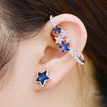 Gold Plated Inlaid Crystal Star Stud Clip Earrings 