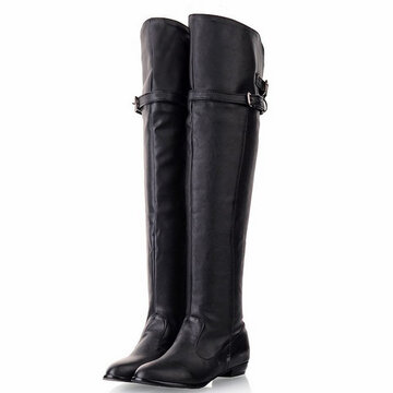 Winter Leather Over The Knee Round Toe Boots
