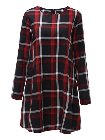 Check Plaid Long Sleeve Loose Casual Mini Dress is comfortable, see ...