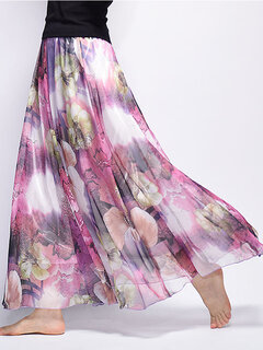 Stylish Gracila Bohemian Chiffon Floral Print Elastic Waist Maxi Skirt ...
