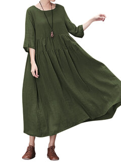 Gracila Vintage Pure Color 3/4 Sleeve Loose Maxi Dresses Shopping ...